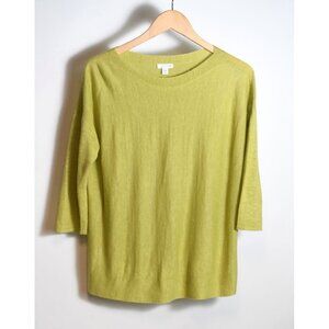 J Jill Lightweight Sweater Medium Linen Green Chartreuse Beachy 3/4 Sleeve